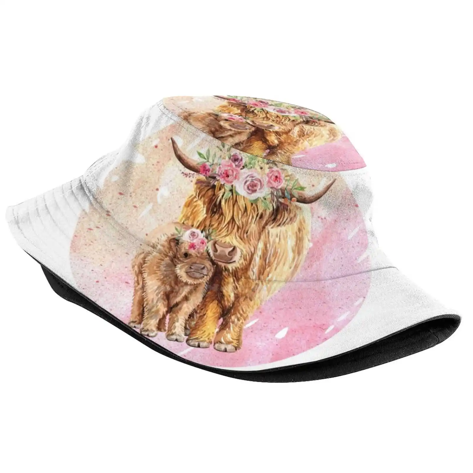 Highland Cow & Calf Sun Cap Fisherman Hat Bucket Hats Aberdeen Angus Muckle Cow Farmer Farming Calf Scottish Highland Cattle