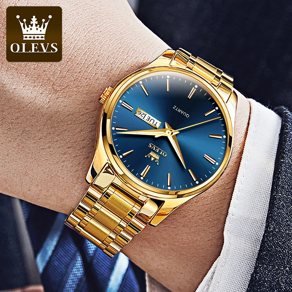 Olevs Top Brands Quartz Men Watch Stainless Steel Strap Waterproof Calendar Business Male Wristwatch Lover Watches For Husband