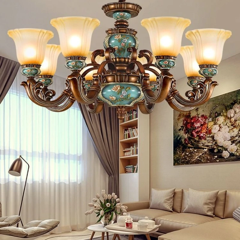 

European Retro Luxury Chandelier Suitable for Living Room Villa Bedrooms Restaurant Pendent Lamp Interior Ligh Hanging Fixture