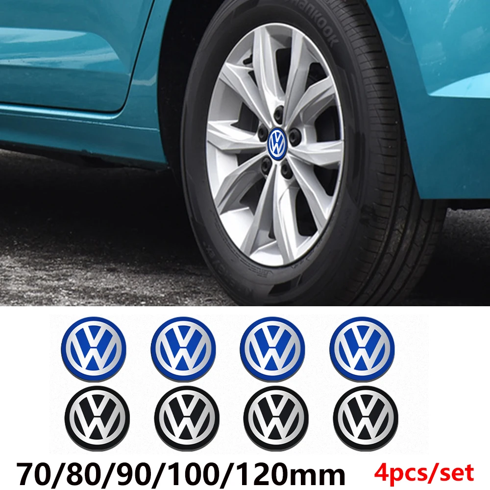 4PCS 70/80/90/100/120MM Car Wheel Center Hub Cap Emblem Stickers For Volkswagen VW R32 Touareg Passat Polo Jetta MK4 TSI Magotan