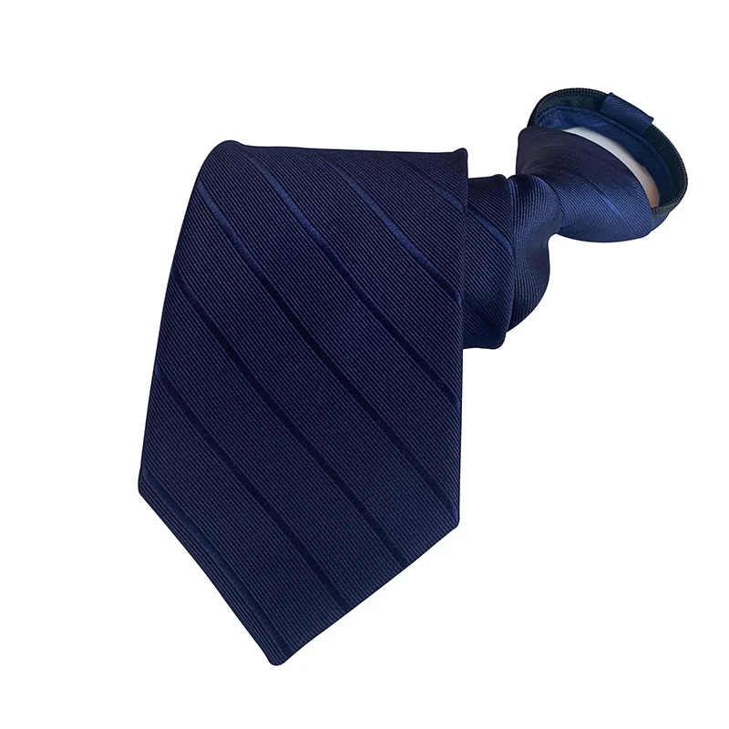 Striped Ties For Men Pre-tied Zipper Neckties 8cm Business Silk Slim Tie Navy Blue Yellow Neck Ties For Wedding Party Bow Cravat