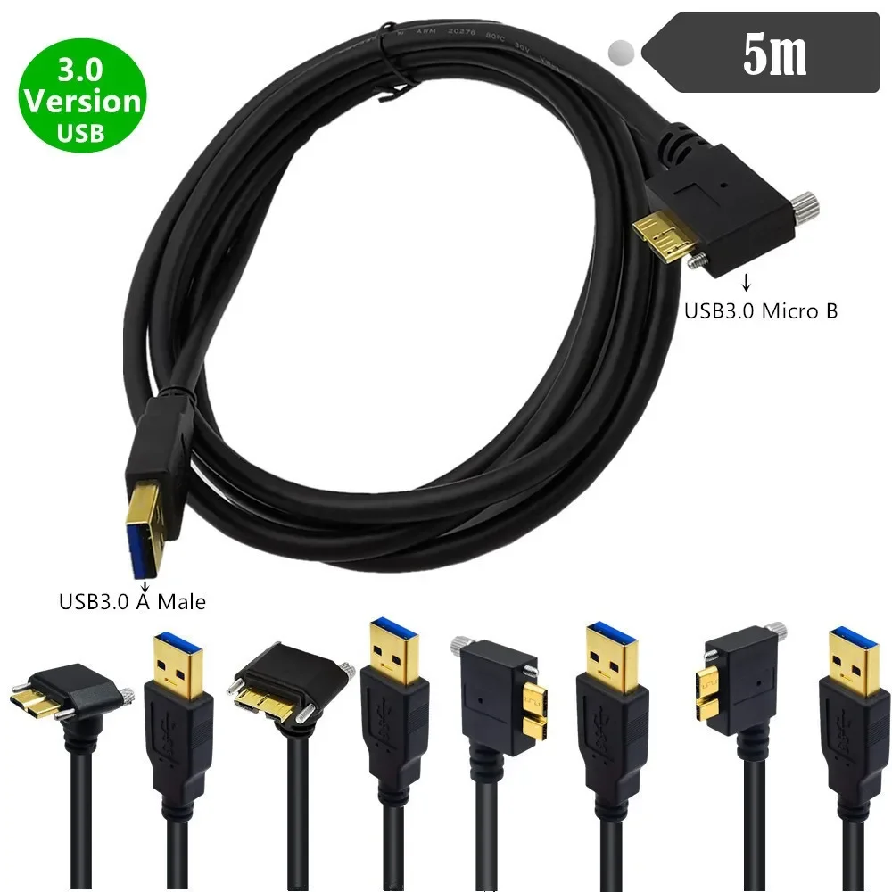 5M USB 3.0 A Male Naar Micro B Up Down Links Rechts Schuin met Vaste Schroef Industriële Camera Harde Schijf box Speler Datakabel