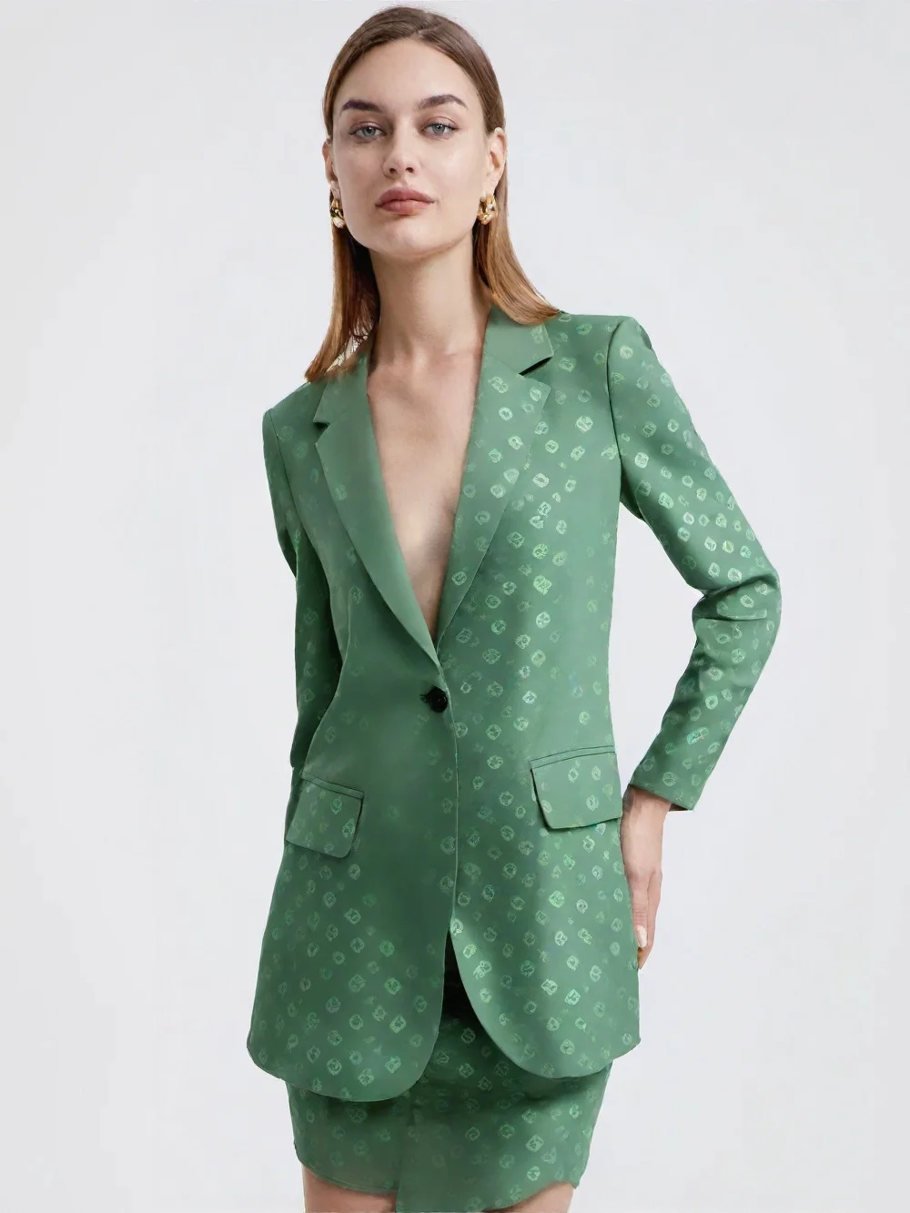 Elegante feminino personagem impressão blazer único botão jaqueta de negócios senhora do escritório casaco superior para primavera outono s-xl