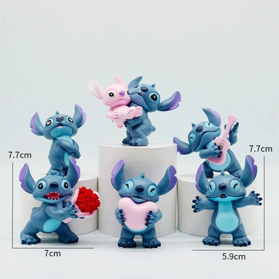 6 pçs/set Stiich Anjo Doce Bebê Maré Jogar Boneca Verão Seaside Tema Casal Desktop Decorativo Carro Mobiliário Doméstico Presentes