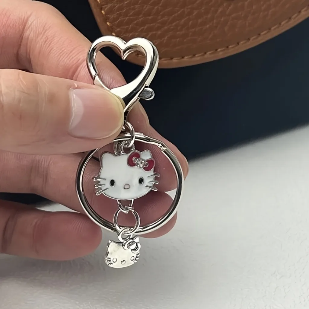 Porte-clés en forme de cœur de chat Hello Kitty Y2K, figurines de dessin animé, mignon sac KT, pendentif de voiture, meilleur cadeau pour enfants, nouvelle collection 2026