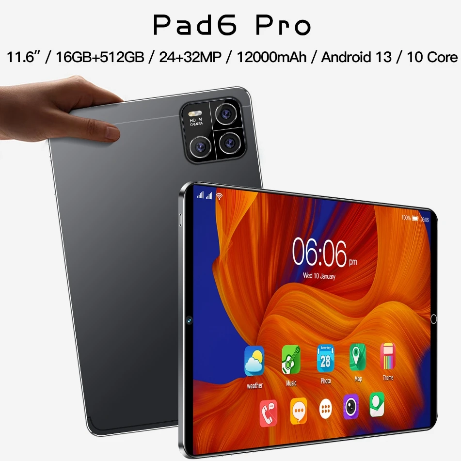 

Pad6Pro Android 13 Smart Tablet with 5G Dual Sim Support for WiFi, Bluetooth and Gps Tablet [16GB+512GB]