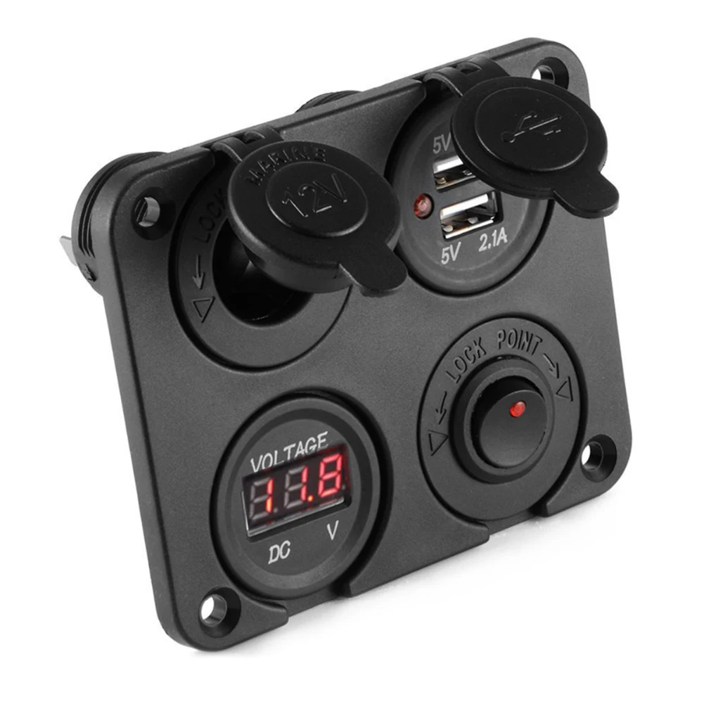 DC 12V-24V Car Boat Socket Dual USB Charger Voltmeter Switch Panel for Vehicle Car Boat Motor Home