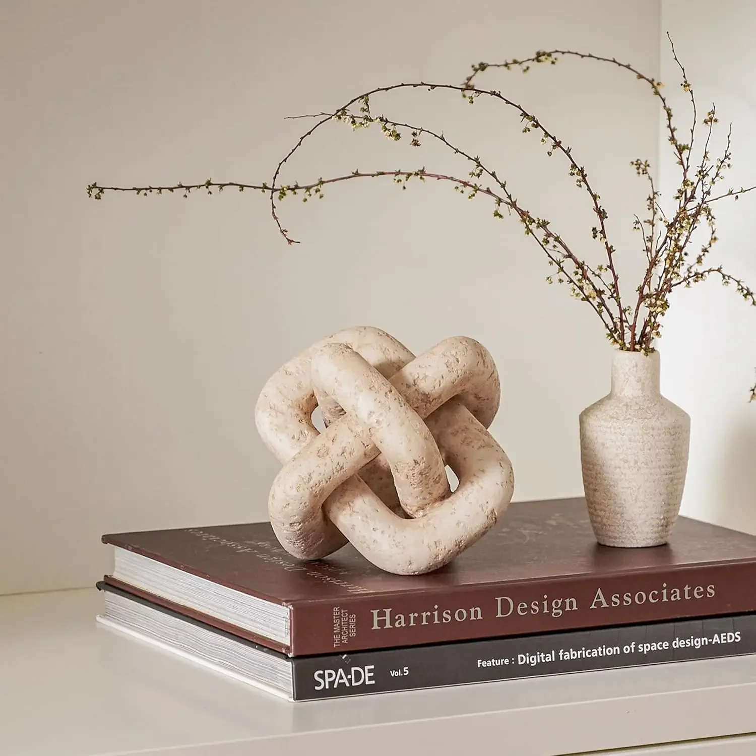3 Link Knot Decor Beige Travertine Chain Link Objects for Home Living Room Farmhouse Bedroom Shelf Entryway Coffee Table
