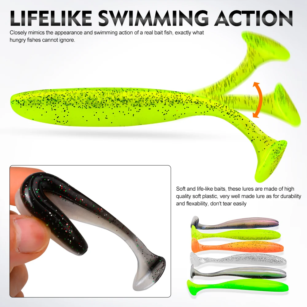 Proberos 4/10 Stück 9/12 cm 4,7/9 g T-Tail Swimbait Silikon-Weichwurmköder Künstlicher Köder Wobbler für Meeres- und Süßwasser-Angelausrüstung – Detail 5
