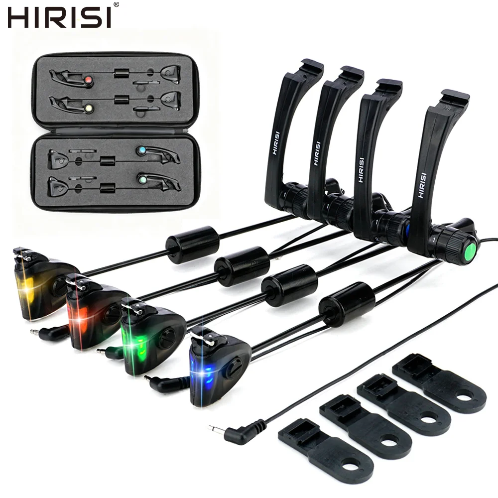 

Hirisi B2005 Набор свингеров для ловли карпа с футляром для хранения, многоцветный светодиодный светильник, регулируемая чувствительность, индикаторы сигнализации для рыбалки