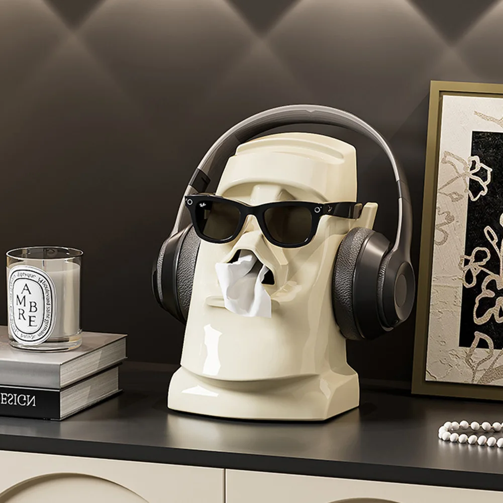 

Creative Stone Figure Paper Towel Box Glasses Holder Headphone Stand Tissue Container Tissue Case Home Office Desktop Decoration