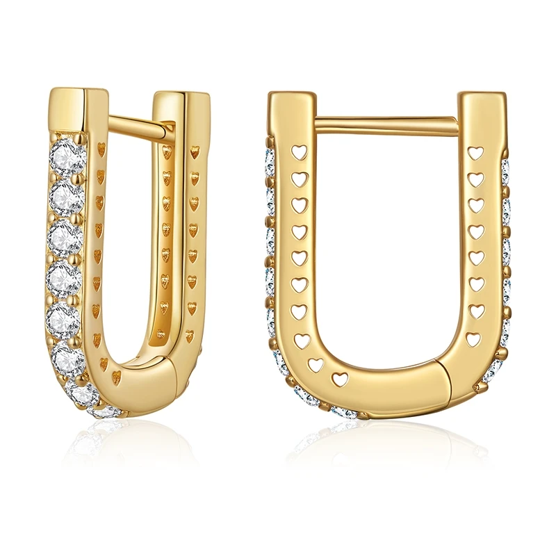 Bamoer 14K Gold Plated Cuff Earrings with Cubic Zircon, 12 Colors Basic Huggie Stud for Women Girl