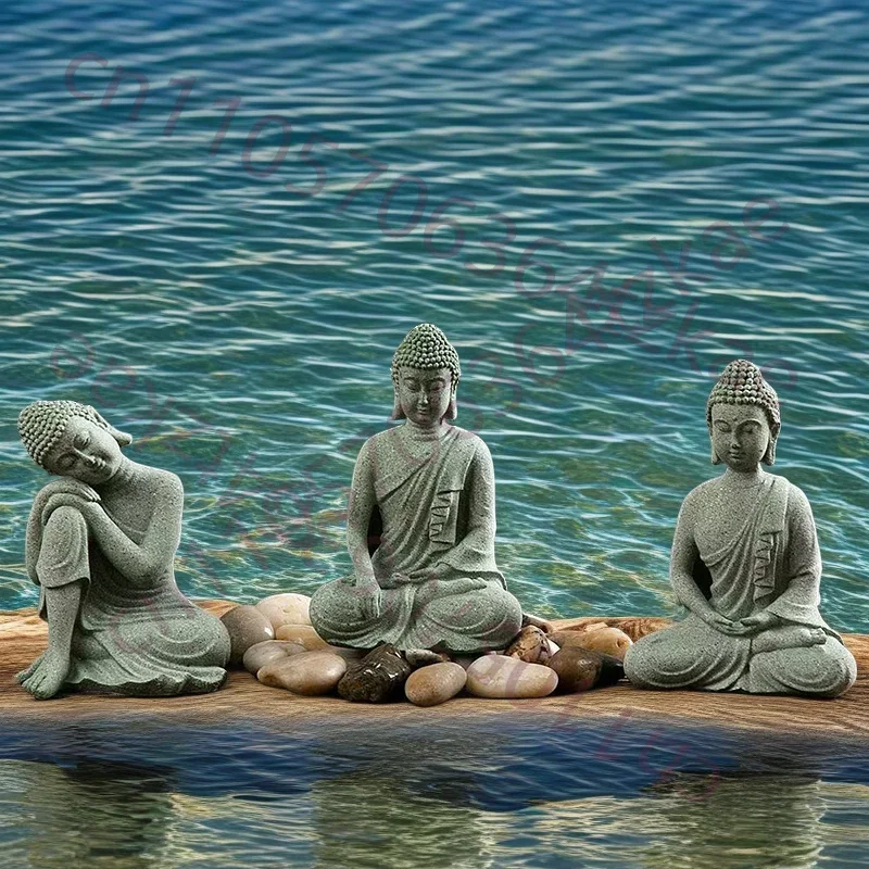 Thailand Buddha Garden Statue Fish Tank Decoration Buddhism Figurine Desk Tablescape Decor Home Zen Statue Green Sabdstone