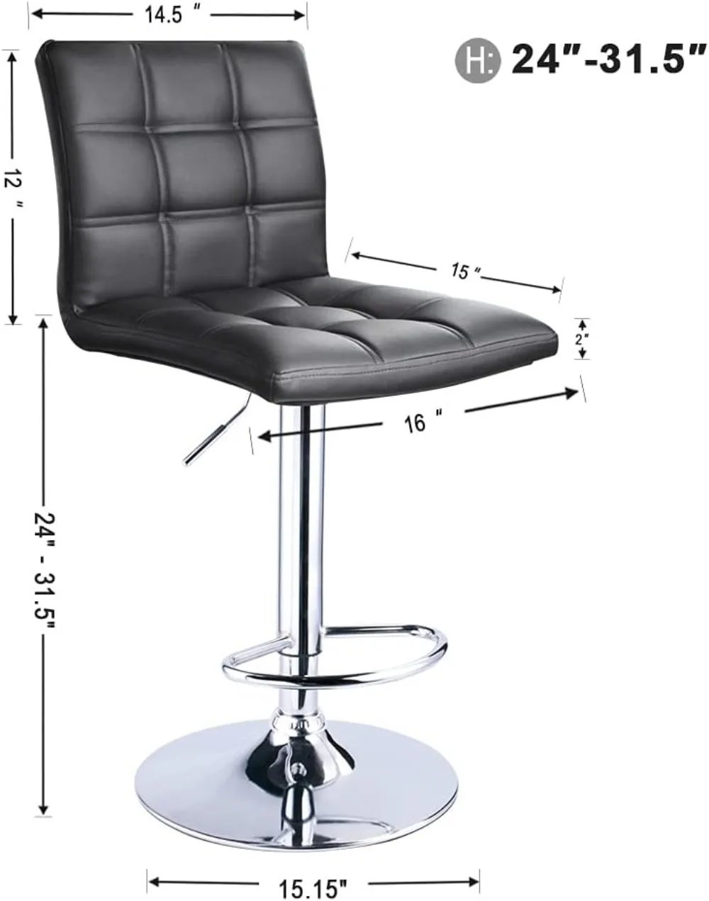 Taburetes de Bar ajustables de cuero PU cuadrado moderno con respaldo, Juego de 2, taburete giratorio de altura de mostrador, taburetes para mostrador de cocina