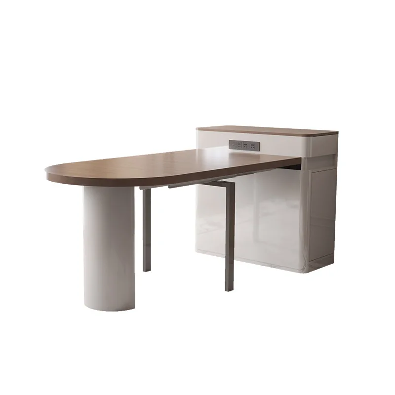 

Medieval folding oval island dining table integrated household semicircular table small retractable dining table and chairs