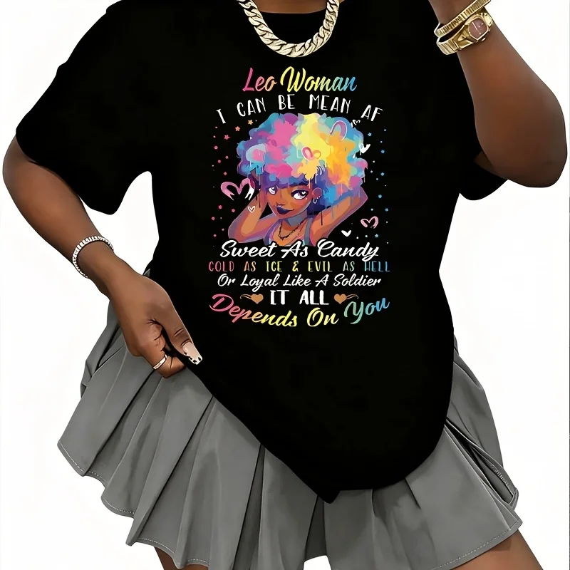 Leo Zodiac Sign Women's 100% Cotton T-Shirt Short Sleeve Top Casual Round Neck Fun Print Tee S-5Xl