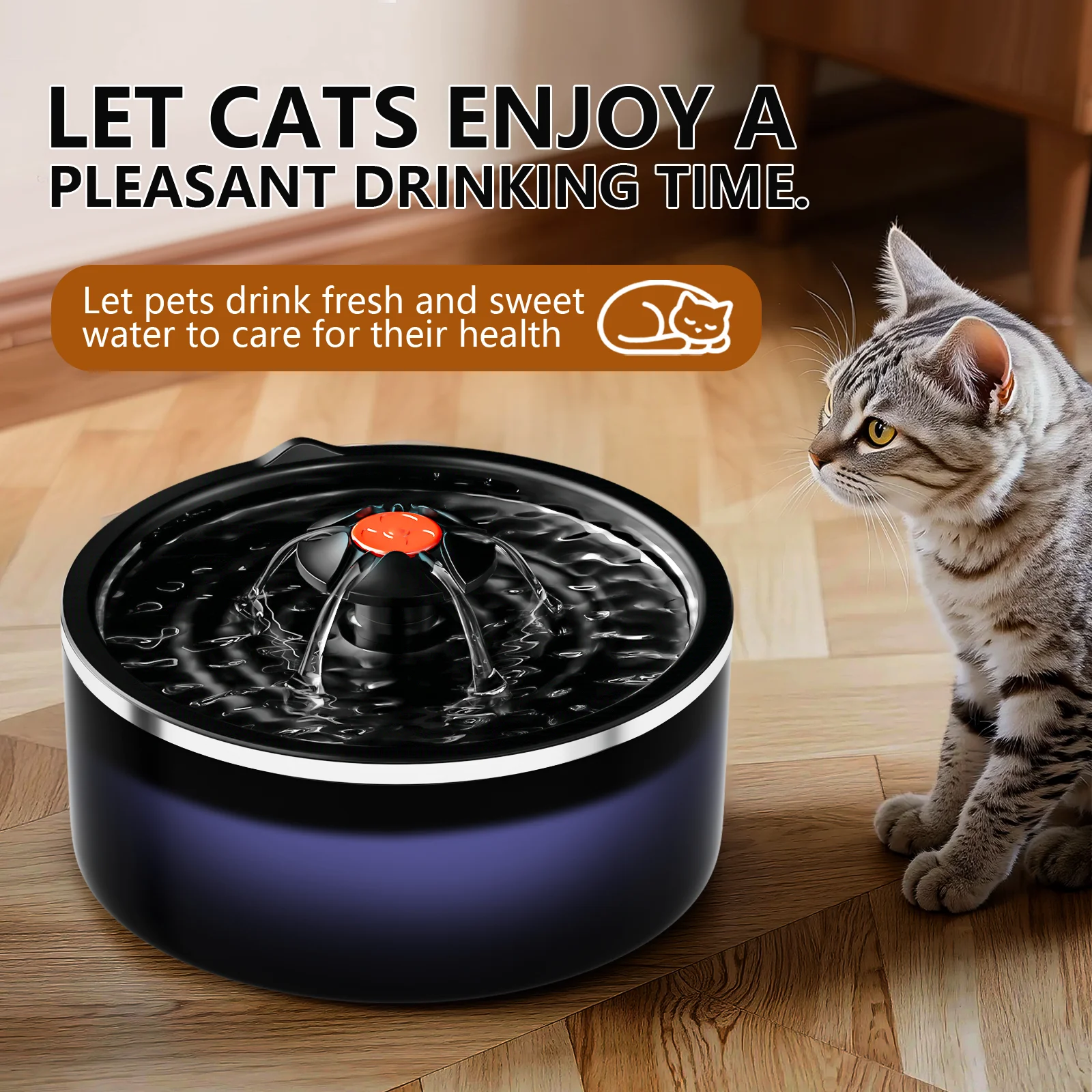 نافورة مياه للقطط وعاء شُرب للحيوانات الأليفة 2.5L مع فلتر إعادة تدوير تلقائي USB كتم كهربائي متعدد الوظائف موزع مياه للقطط #3