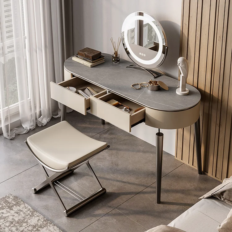 Modern Light Luxury Bedroom Furniture Design Makeup Table with Hidden Lights Mirror Dressing Table Sets with Storage Features