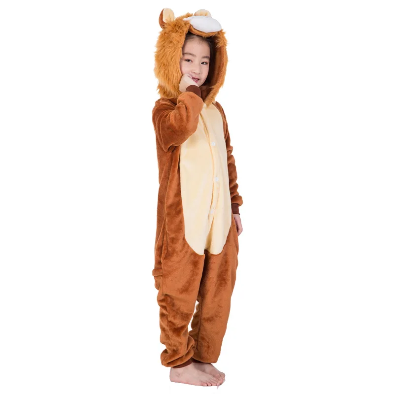 One-Piece Pajamas For Kids Cartoon Animal Winter Onesie Sleepwear Halloween Cosplay Costume Nightgown Fluffy Loungewear Jumpsuit