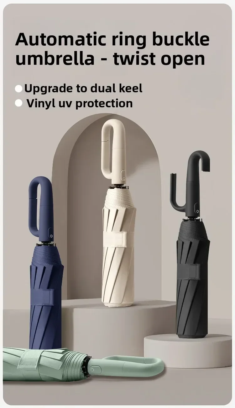 Extra Large Reinforced Wind-resistant Rain-resistant Dual-purpose UV-resistant Fully Automatic Ring-buckle Umbrella