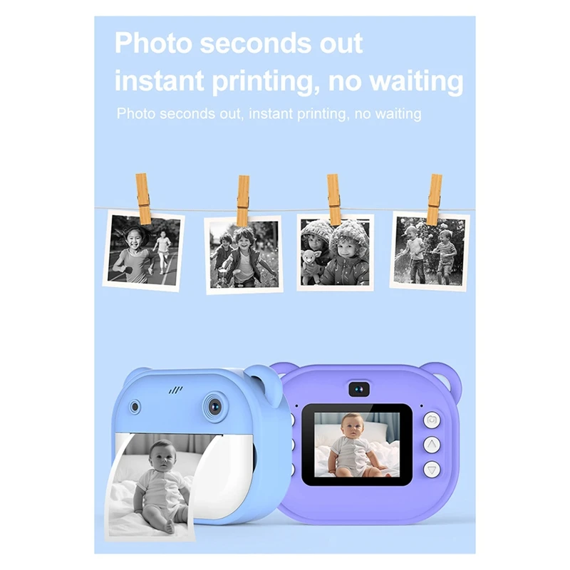 HD Printing Camera, Cartoon Mini Dual Camera, One-Buttonh Printing Camera, With 2 Rolls Of Printing Paper