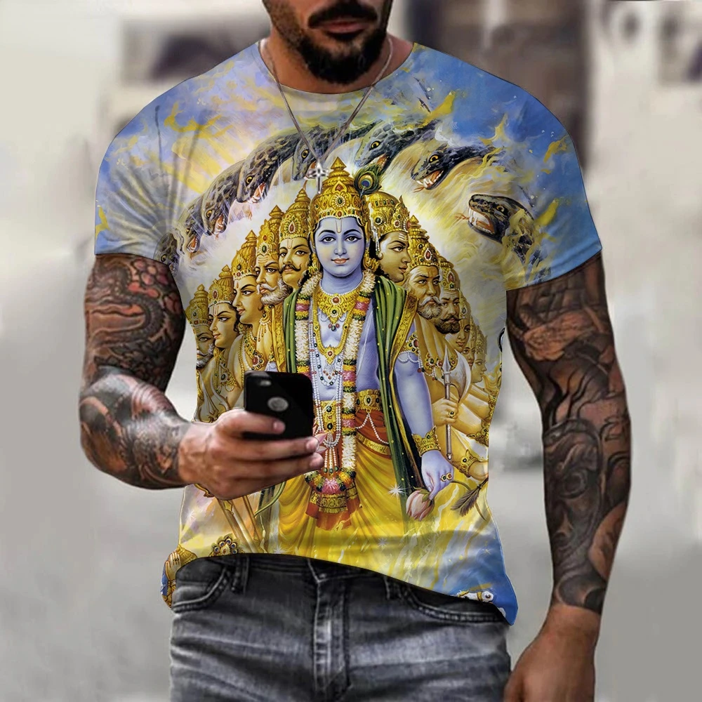 2022 New Fashion 3D Printing Indian God 5 Popular Printed Shirts Men\'s Harajuku Style Casual Short Sleeve Loose Plus Size Trend