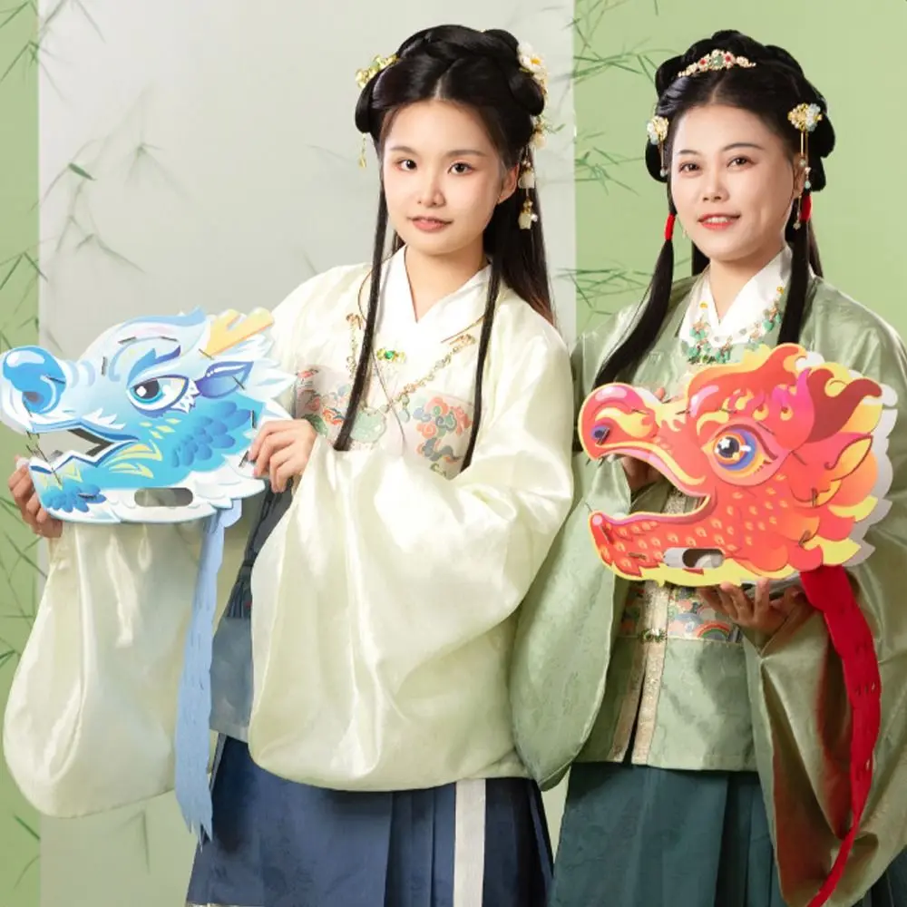 

Paper Chinese Dragon Head Mask Traditional Handmade Dragon Boat Racing Toy 3D DIY Dragon Dance Craft Kit Mid-Autumn Festival