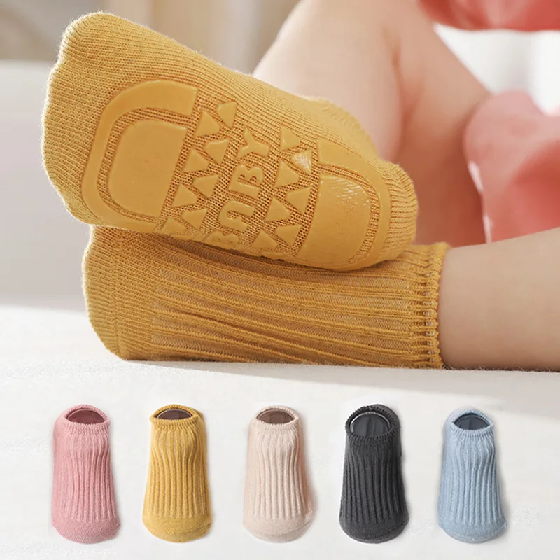 baby socks Anti-slip Non Skid Ankle Socks With Grips For Baby Toddler Kids Boys Girls All Seasons Cotton Socks solid color