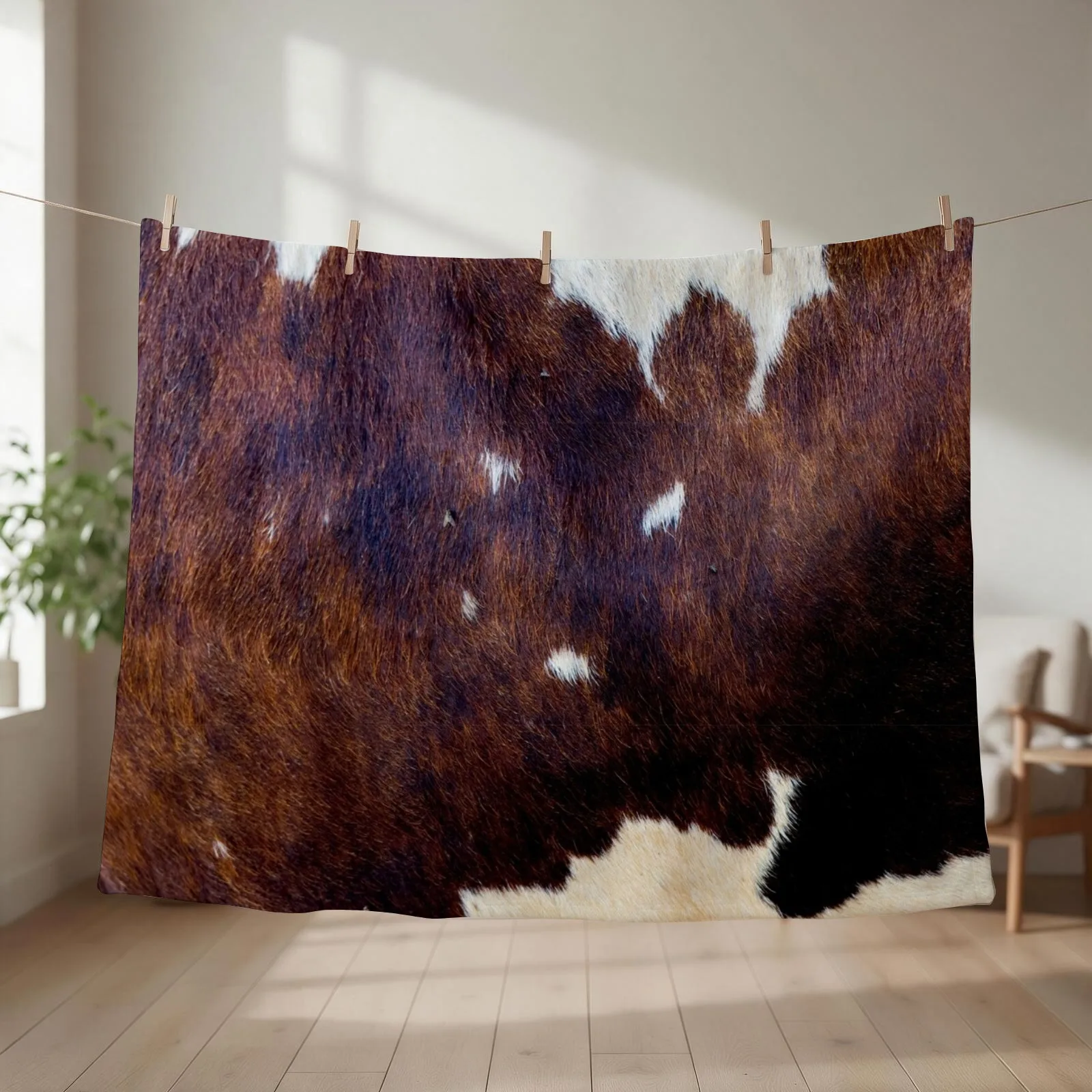Rusty wild cowhide decor Throw Blanket couch cozy soft plush fuzzy picnic outdoor blanket