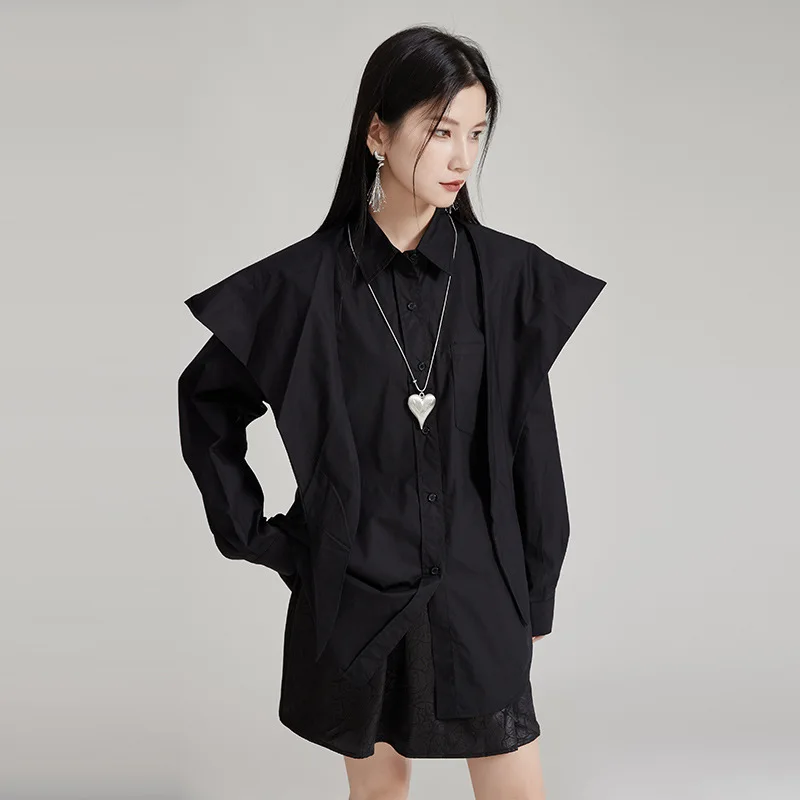 

Minority design Yamamoto dark style hooded long sleeved loose shirt silhouette slimming new women's shirt