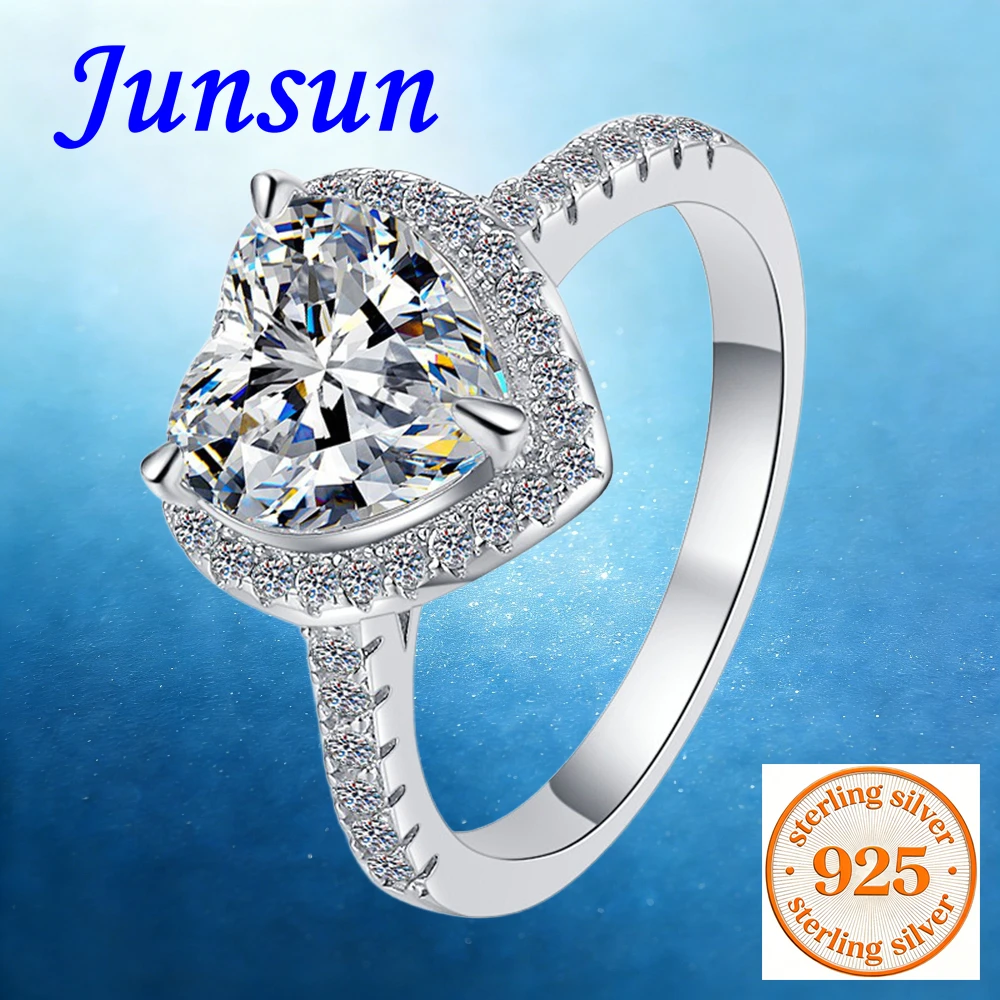 

Junsun 1ct 2ct Moissanite Diamond D Color Love Heart Ring for Women S925 Sterling Silver with Certificate Fine Jewelry Wife