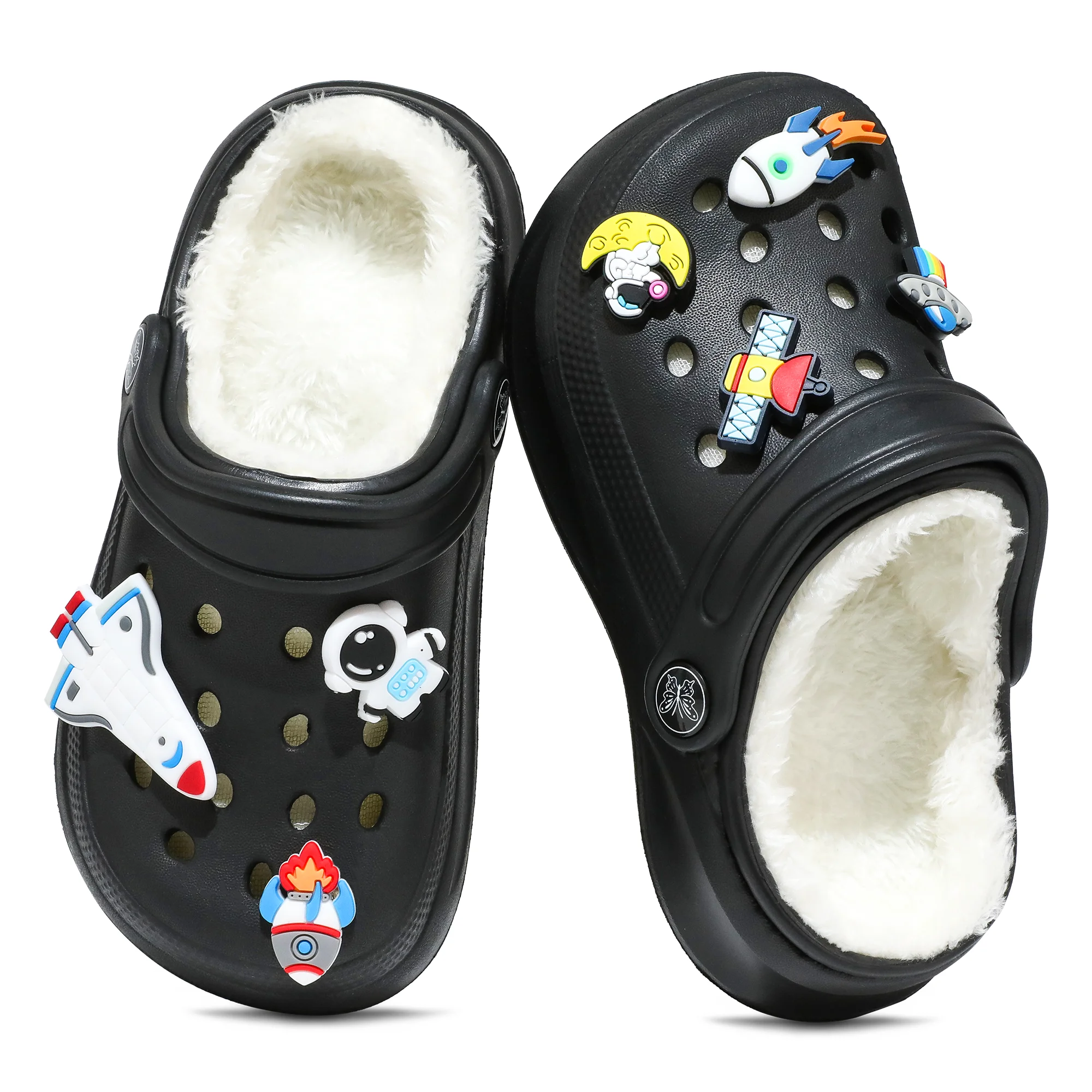 Kids Fur Lined Clogs and Mules, Lightweight Cotton Lined Garden Shoes, Winter Warm House Slippers for Boys Girls Toddler 168