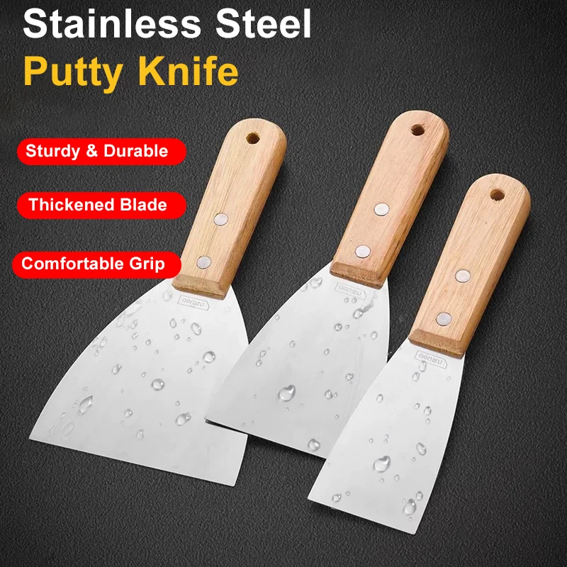 1-5 Inch Putty Knife Set Stainless Steel Blade Wooden Handle Cleaning Scraper For Removing Adhesive Paint Wall Repair Home DIY