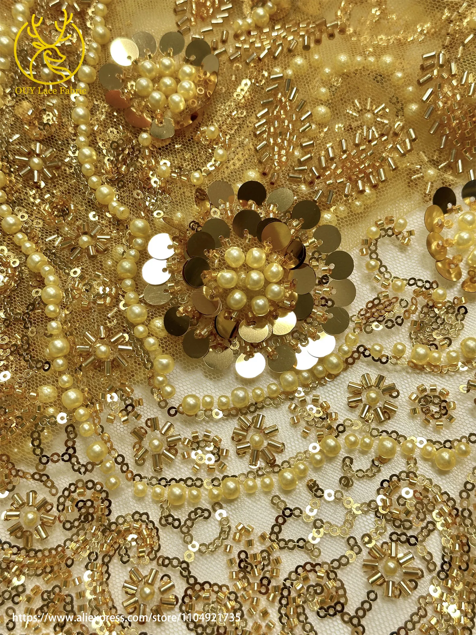 Grüner afrikanischer Pailletten-Perlen-Spitzenstoff 2026, nigerianischer französischer Mesh-Spitzenstoff, geeignet zum Nähen von Damen-Hochzeitskleidern – Detail 21