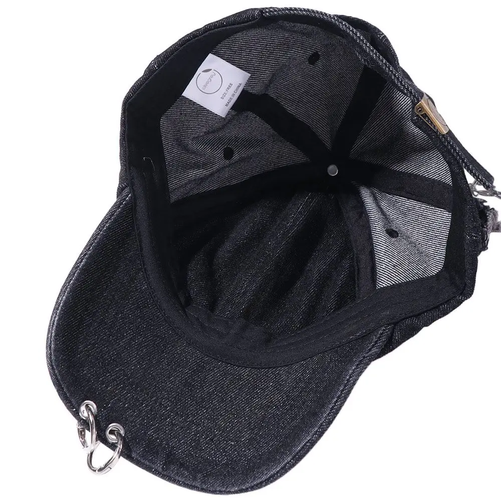 Rabbit Ripped Denim Baseball Cap Y2K Puppy Chains Doberman Ears Hat Peaked Hip Hop Bunny Ears Snapback Cap Men