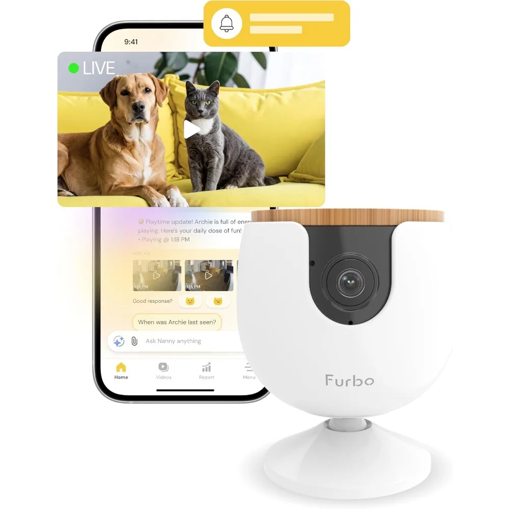 

Mini Pet Camera with Subscription for Dog Cat Safety Alerts 2-Way Audio Mountable Home Security Smart Cam Phone App