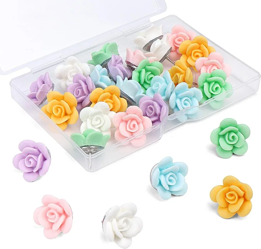 20pcs Decorative Flower Push Pins for Cork Board Thumb Tacks for Photo Wall Wall Map Bulletin Board Office or Home Decoration