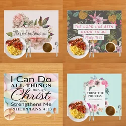 42cmX32cm Bible Verse Print Table Mat for Diner Kitchen Christian Religion Dinnerware Placemat Coffee Cup Pads Table Decor