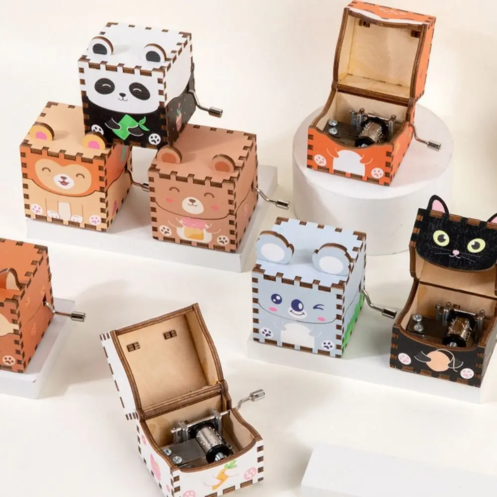 

Decorations 3D Wooden Music Box Color Print DIY Hand Crank Musical Boxes Puzzle Structure Cartoon Animal Music Box Ornament