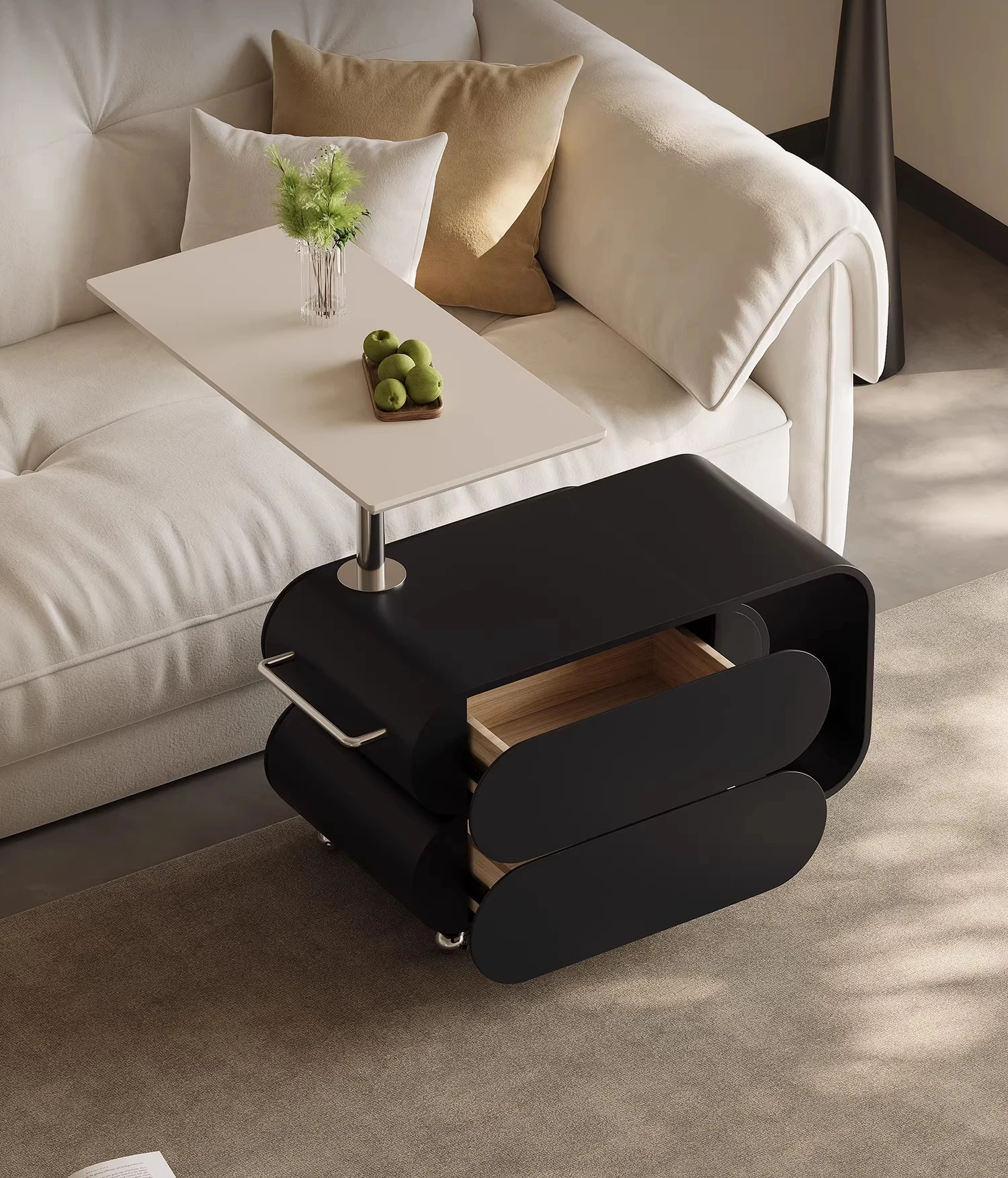 

minimalist trolley side few mobile multi-function lifting rotating solid wood designer light luxury large-capacity side cabinet