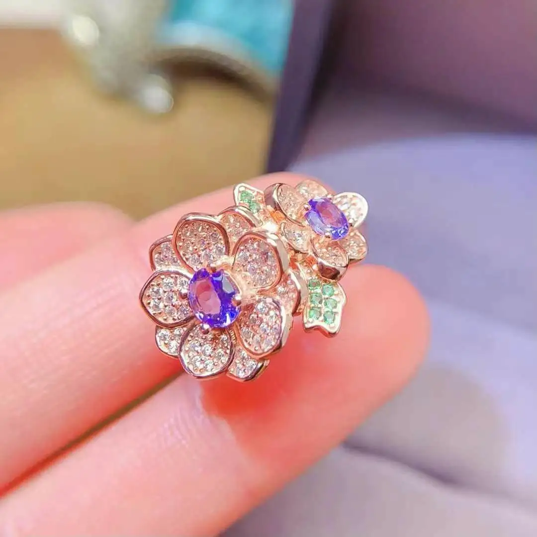 

The Best Engagement Gift 100% Real Natural Tanzanite Ring 925 Sterling Silver Delicate Women Ring Fine Jewelry