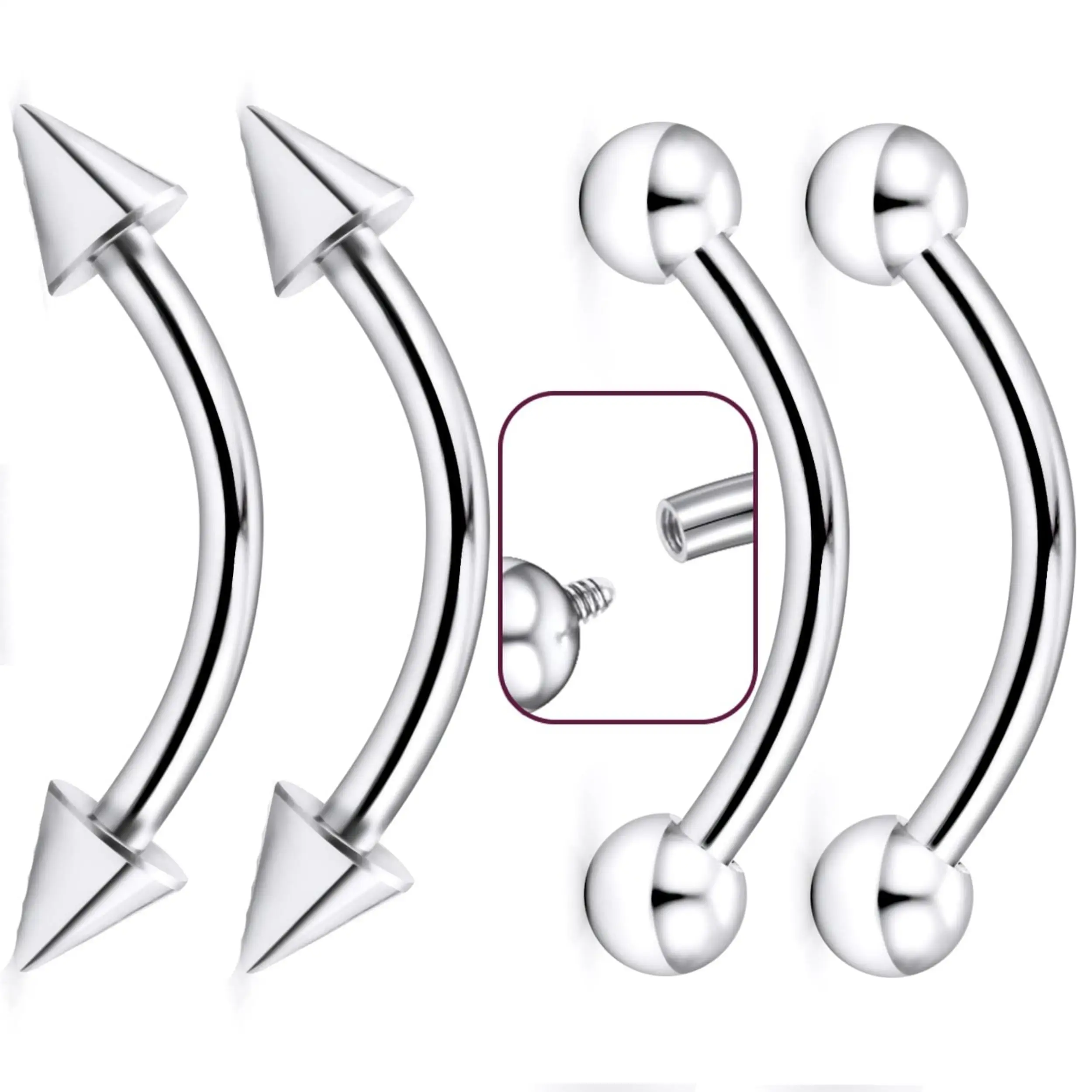 1PC F136 Titanium Eyebrow Piercing Jewelry Rook Earring Vertical Labret Jewelry 6/8/10/12mm Curved Barbell for Women Men