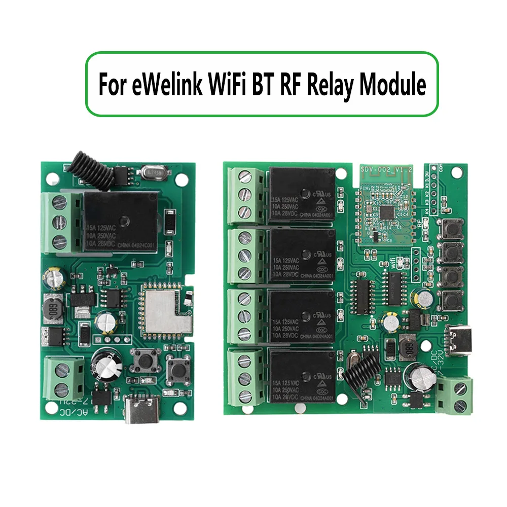 Type-C 1/4 Channel Wifi BT Remote Control Relay Switch Module Supports 433Mhz RF for eWeLink APP 1 Way 4 Way AC/DC7-32V DC 5V