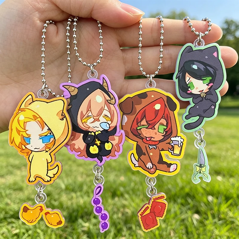 Niedlicher Großhandels-Acryl-Schlüsselanhänger mit 2 Fotos, Cartoon-Idol-Anime-Tier-Bildaufdruck, Personalisierter Schlüsselring, Taschenanhänger