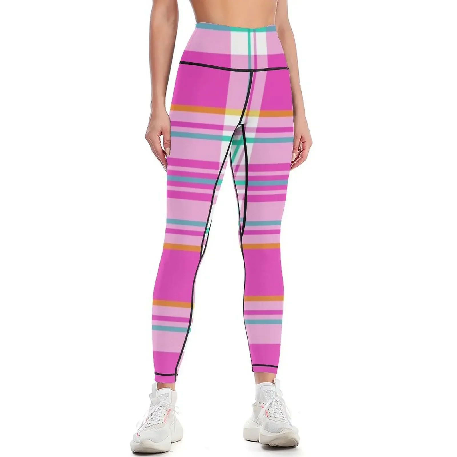 

Pink and Green Plaid Spring Preppy Leggings Golf wear Training pants legging pants raises butt Womens Leggings