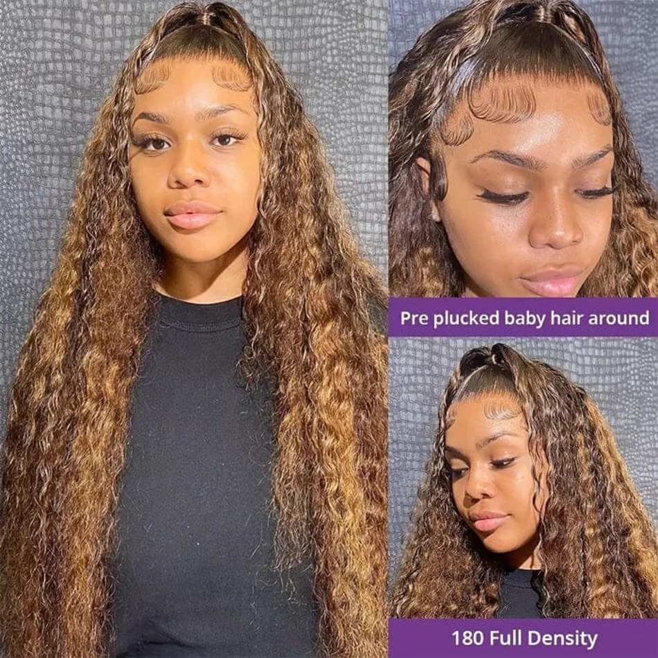 Highlight Deep wave13x4 Lace Frontal Wig for Women Choice Glueless Wig Clearance on Sale 13x6 HD Lace Front Human Hair Curly Wig