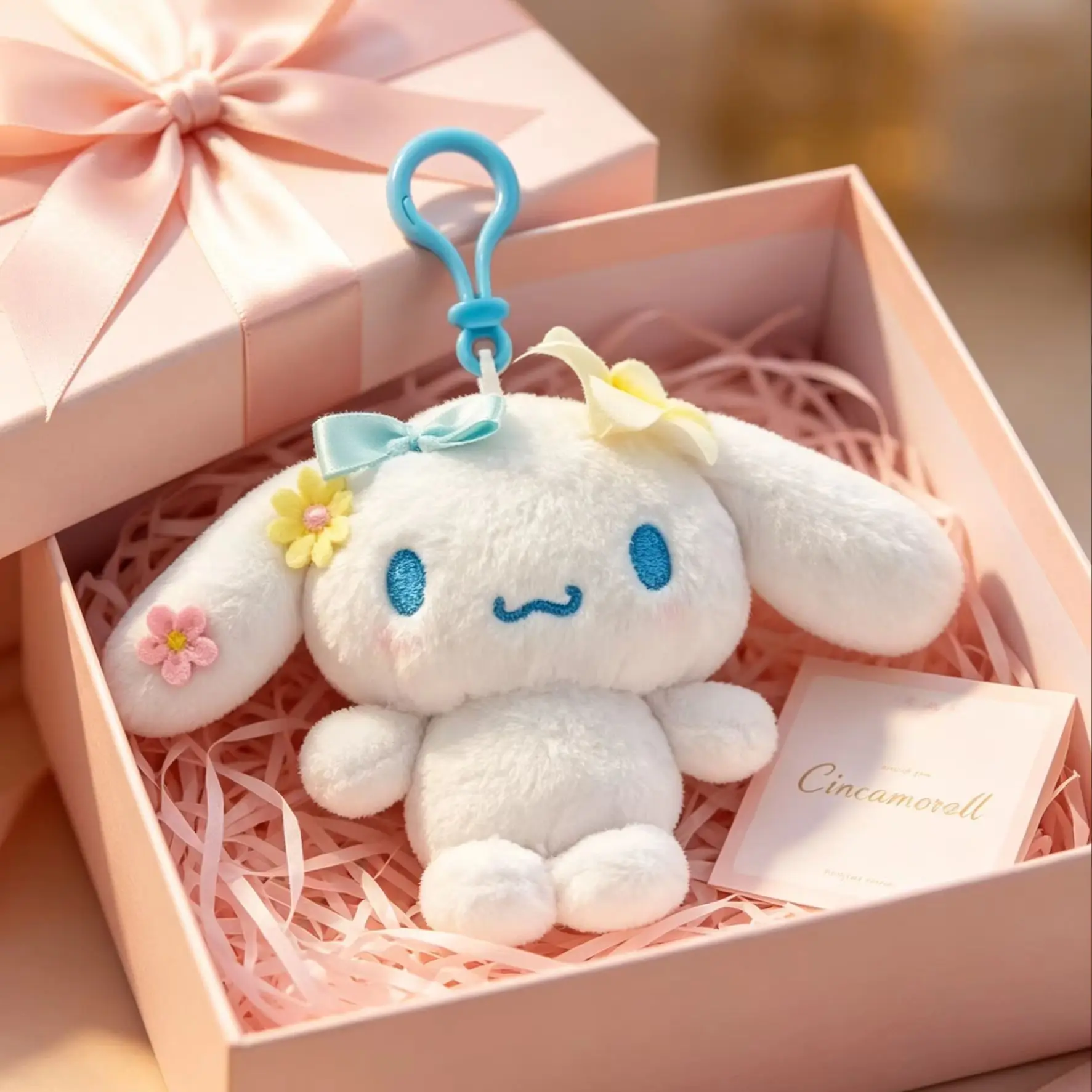 Original lizenzierter Sanrio Plüsch-Schlüsselanhänger, florale Hello Kitty & Cinnamoroll weiche, flauschige Puppenanhänger, niedlicher Taschenanhänger, perfektes Geschenk