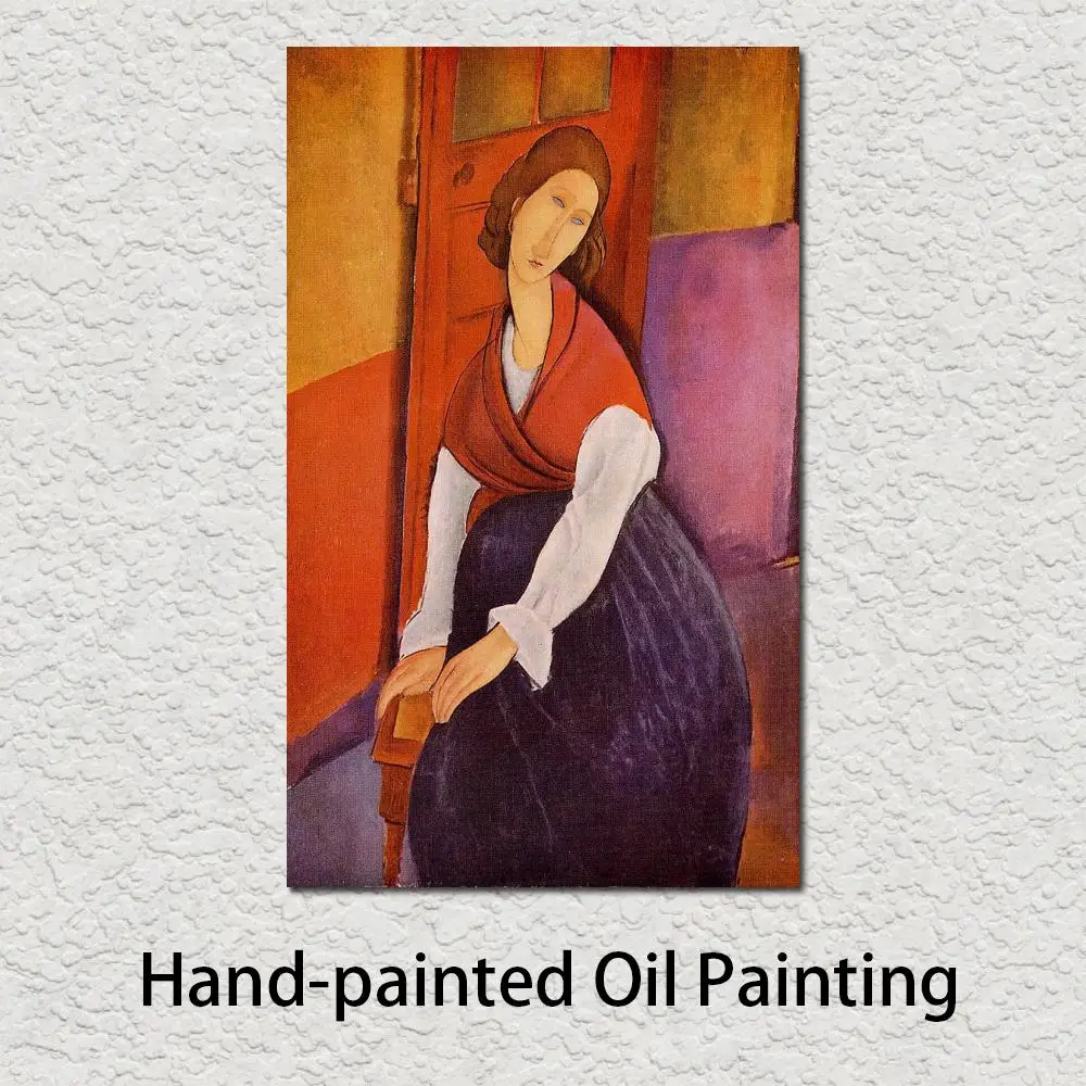 

Jeanne Hebuterne (Aka in Front of A Door) Amedeo Modigliani Modern Art Abstract Portrait Painting Woman High Quality Handmade