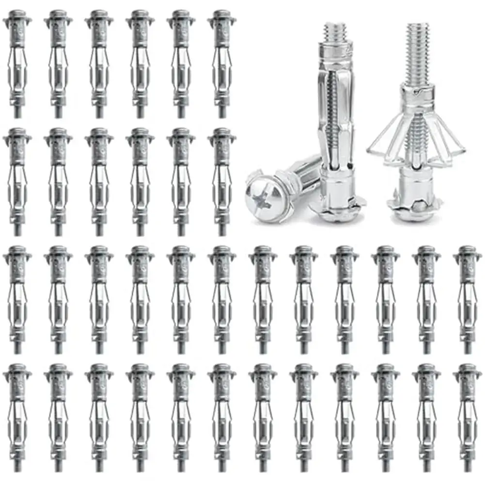 50Pcs M4x38mm Hollow Wall Anchor Screws Zinc Plated For Drywall & Thin Walls Expansion Bolts Set For Secure Drywall Fixing