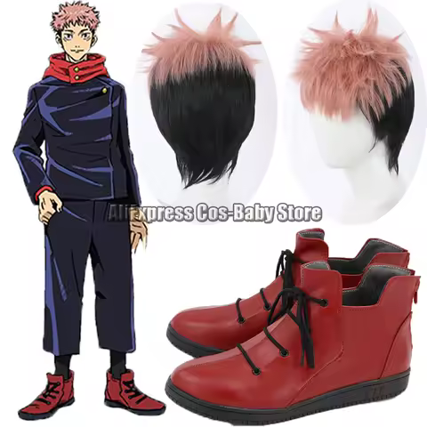 Anime Juju Ka Cosplay Shoes Boots Yuji Itadori Wigs Hair Cap Fashion Role Game Exhibition Accessories Red Sneakers Gifts